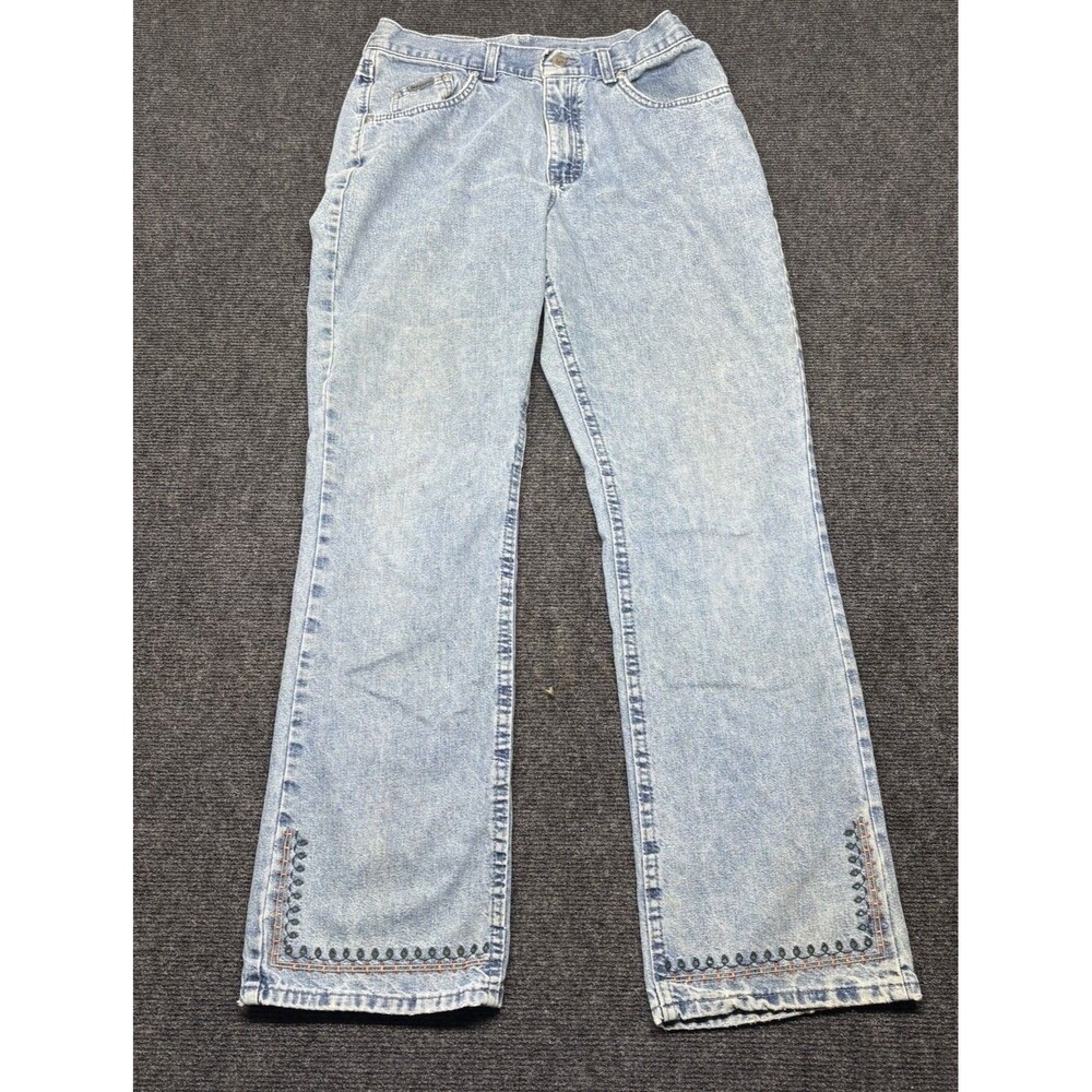 Vintage Lee Riveted Embroidered Hem Jeans Womens 29 Waist Light Wash High Rise
